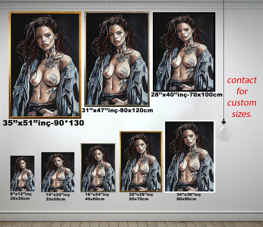 Woman Canvas Print – Modern Nude Painting | Sensual Female Art | Bold Tattoo Portrait
