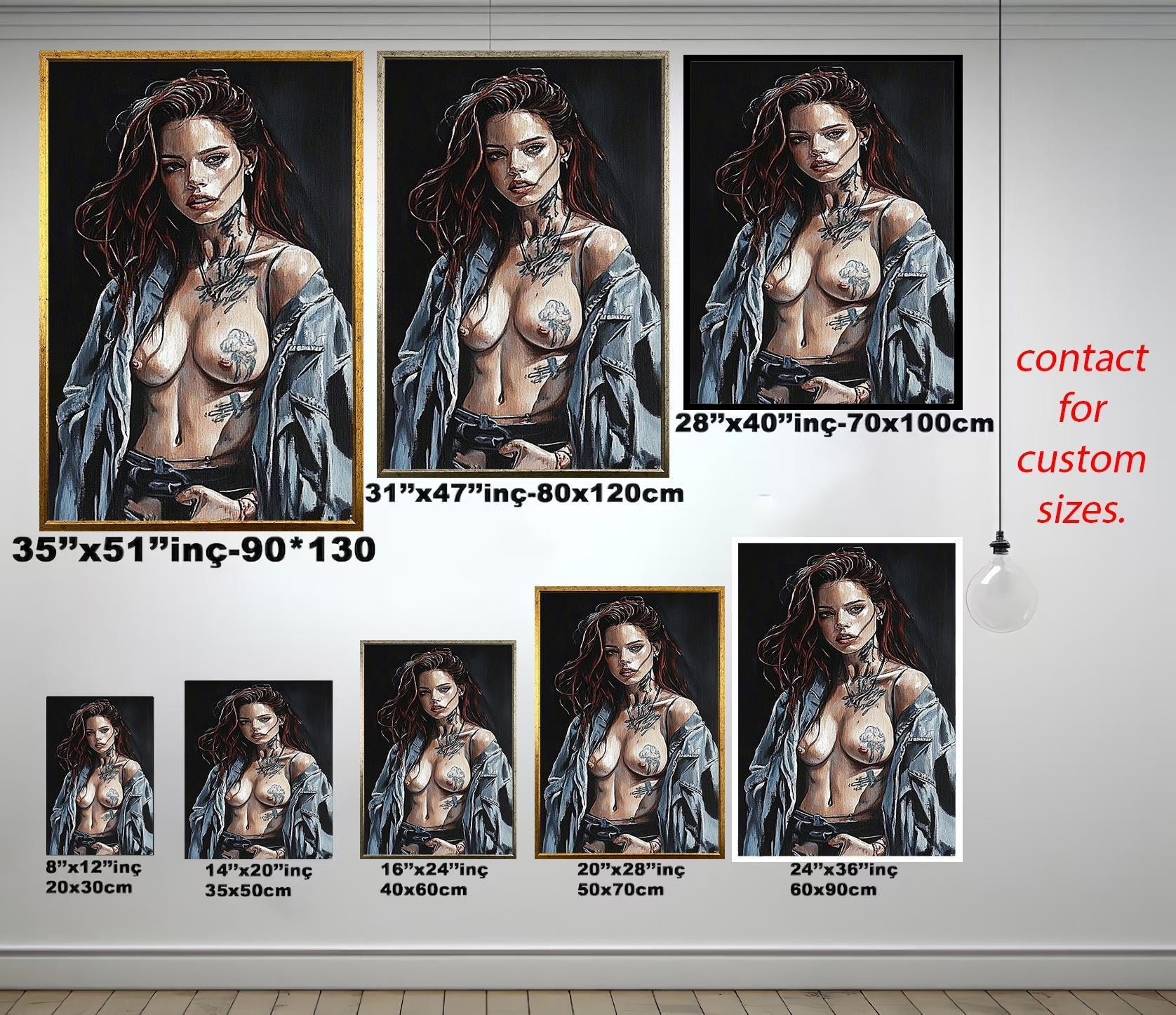 Woman Canvas Print – Modern Nude Painting | Sensual Female Art | Bold Tattoo Portrait