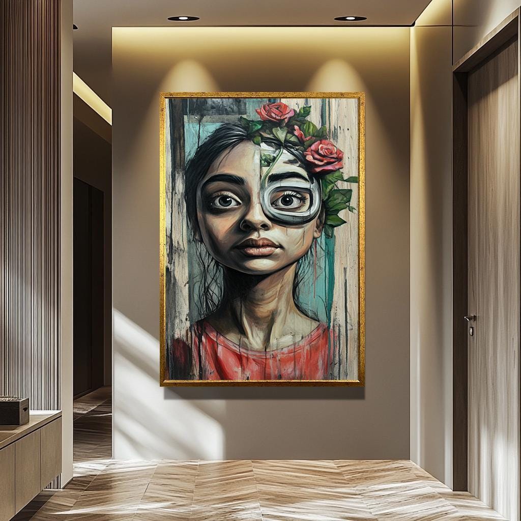 Abstract Woman Portrait | Surreal Wall Art - Modern Canvas Print With Bold Colors