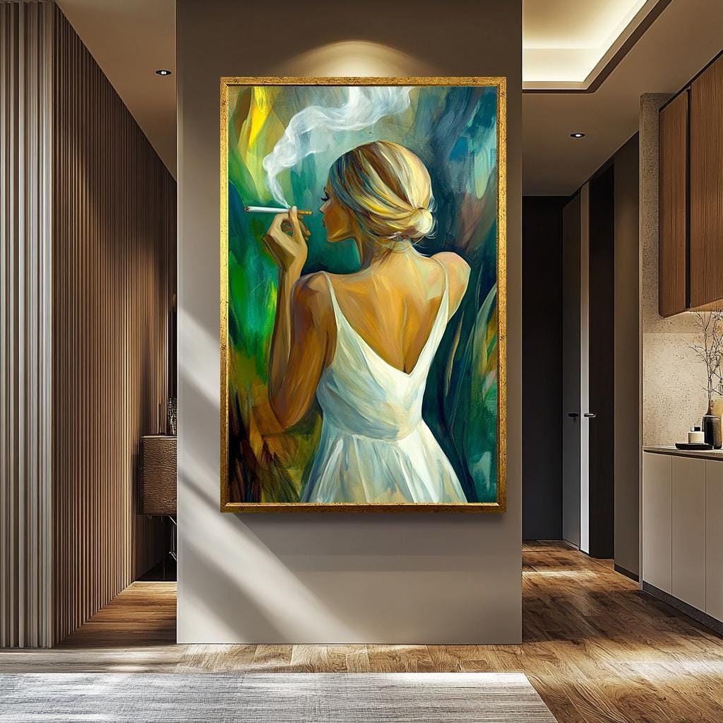 Women Smoking Wall Art – Elegant Feminine Canvas Print | Modern Woman Painting