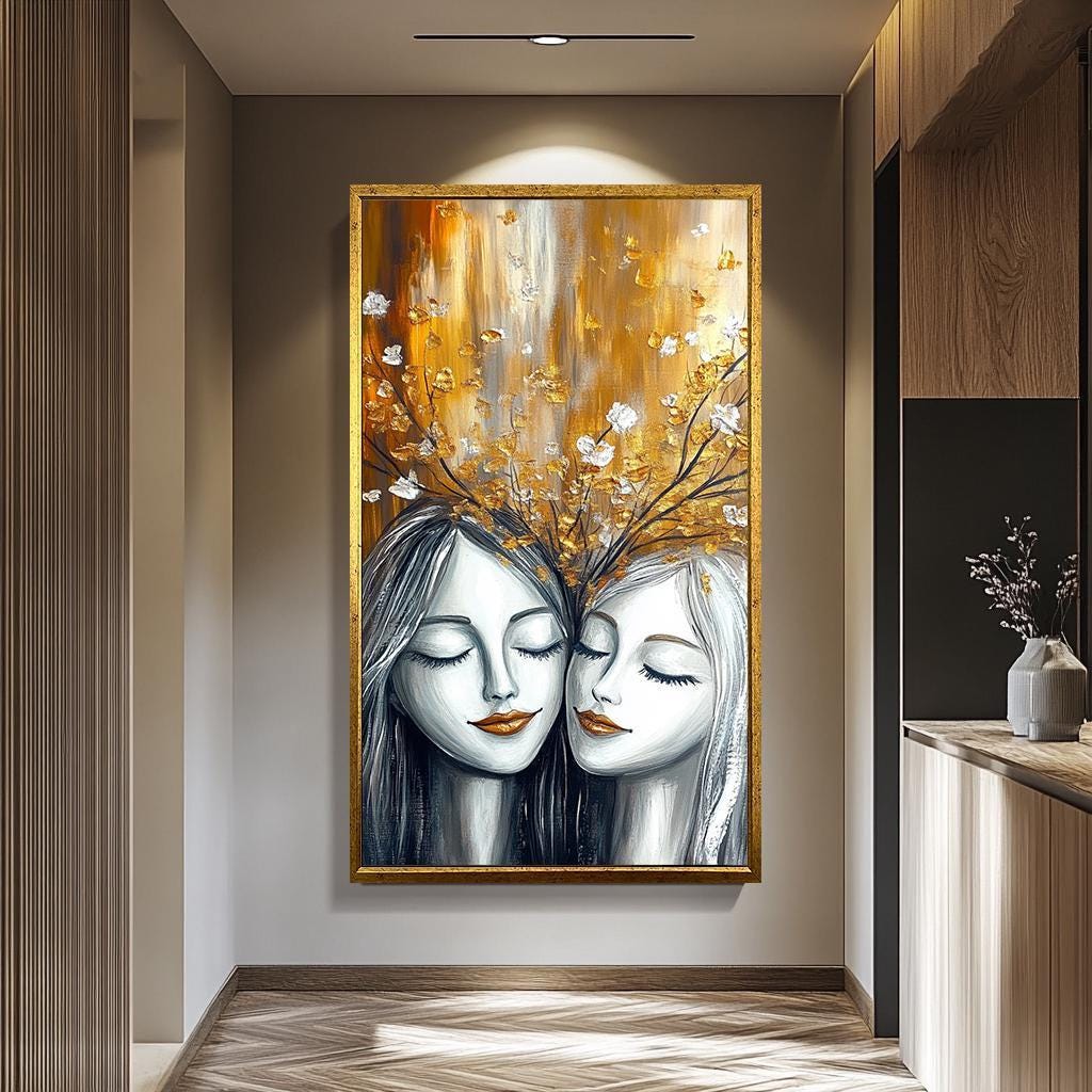 Women Wall Art – Textured Canvas Art Print | Sisterhood Canvas & Floral Portrait