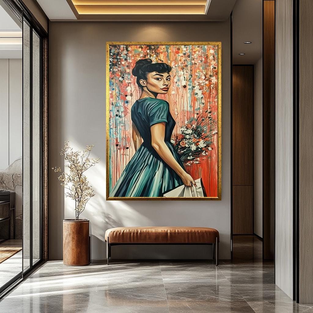 Pop Art Wall Art - Colorful Canvas Print | Modern Floral Portrait with Vintage Frame