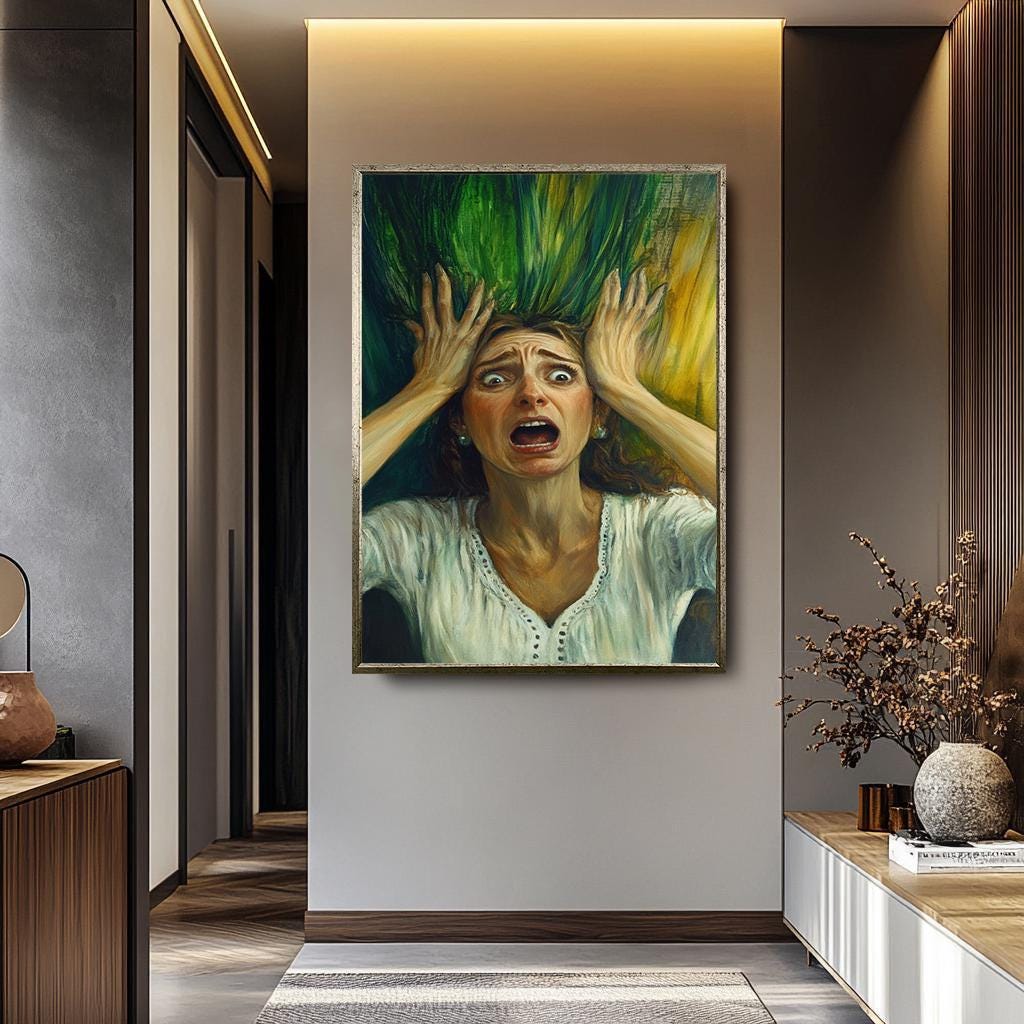Emotional Woman Wall Art – Surreal Female Portrait on Hand-Stretched Canvas