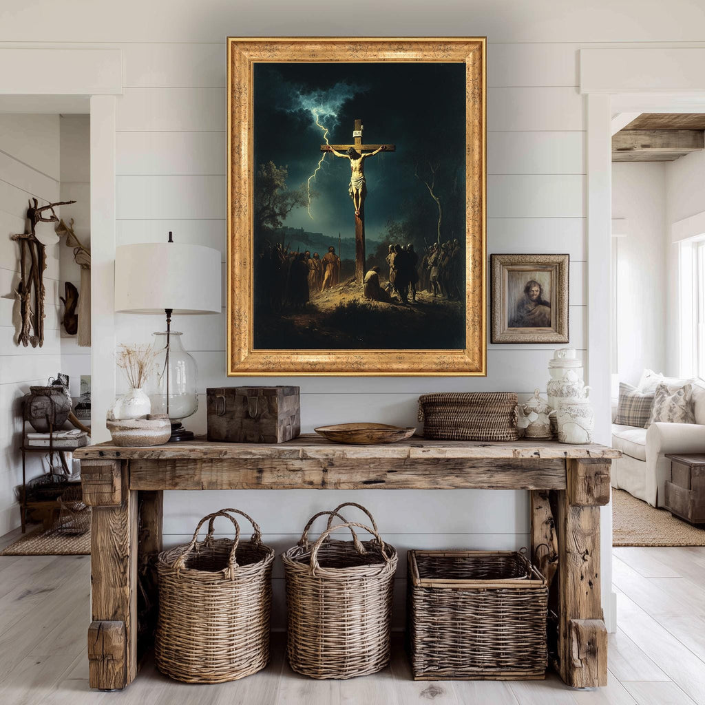 Jesus on the Cross Canvas – Powerful Christian Wall Art | Dark Crucifixion Scene