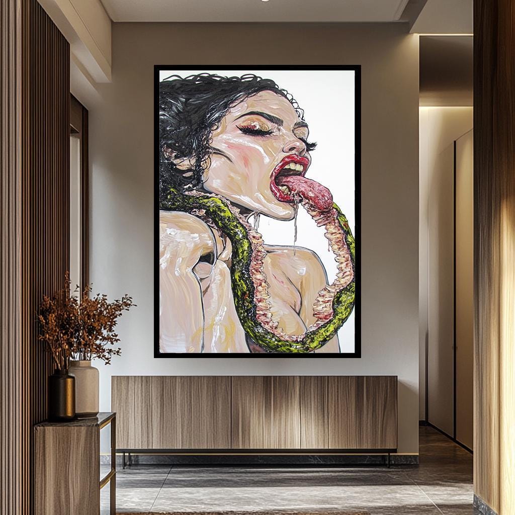 Weird Women Wall Art – Dark Surreal Portrait | Edgy Contemporary Painting Canvas