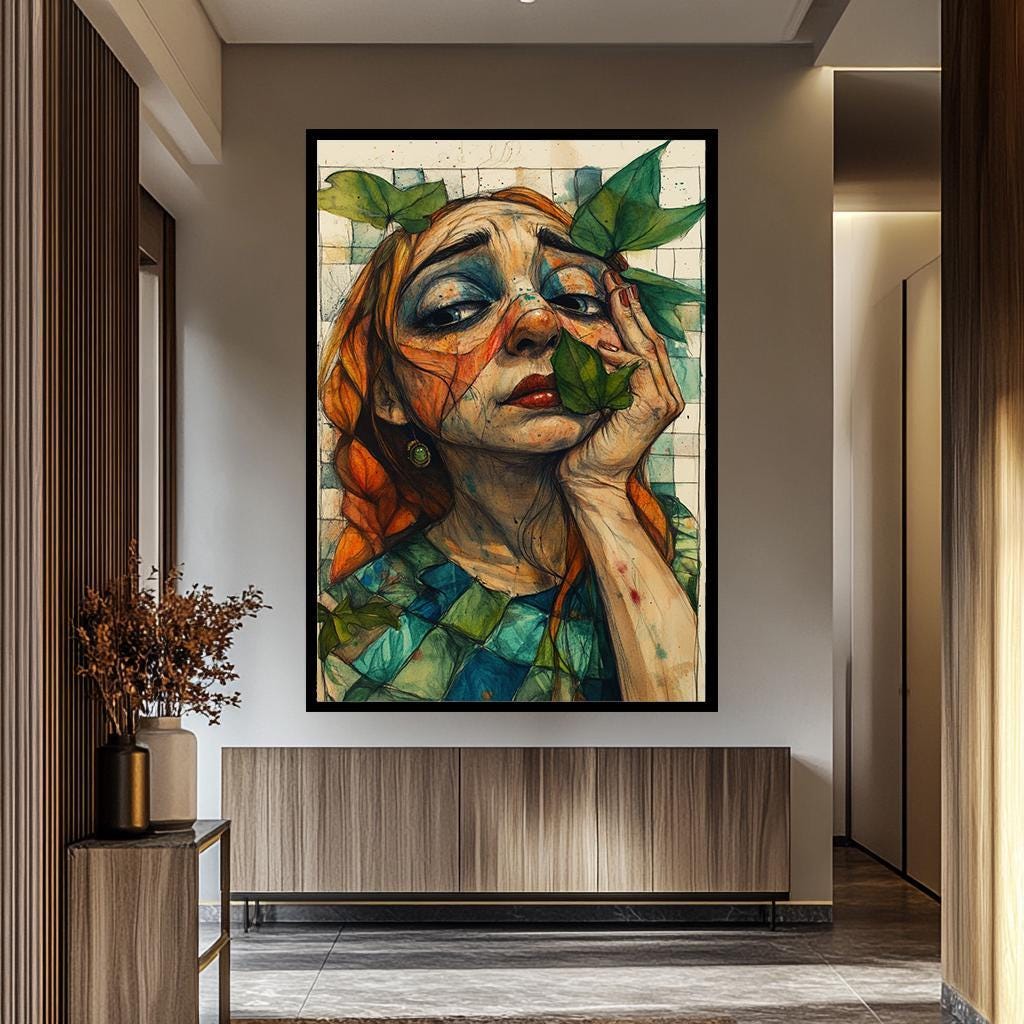 Weird Woman Wall Art - Surreal Female Portrait on Bold Colorful Canvas Print