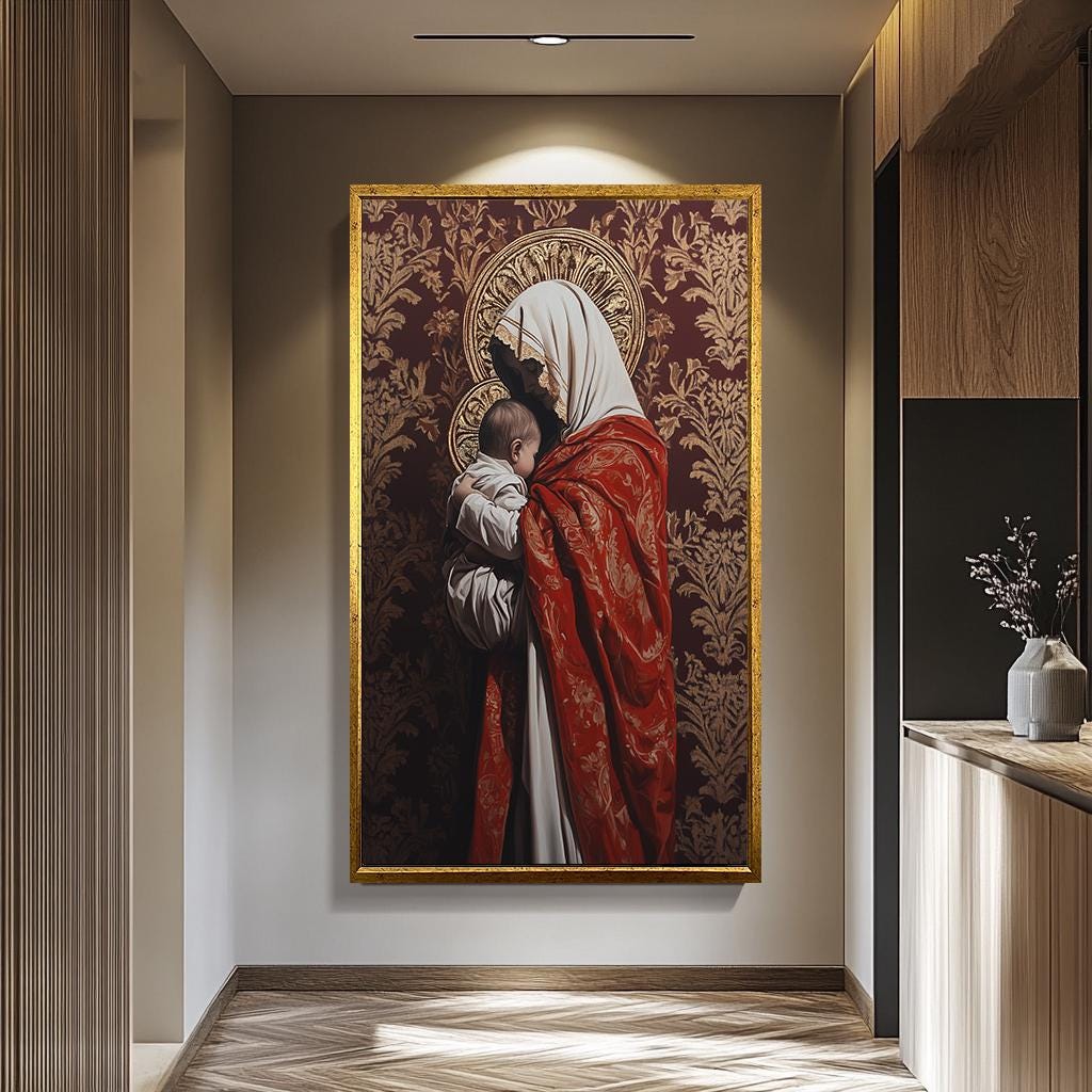 Mother Mary Wall Art – Hand-Painted Virgin Mary Canvas | Elegant Catholic Home Decor