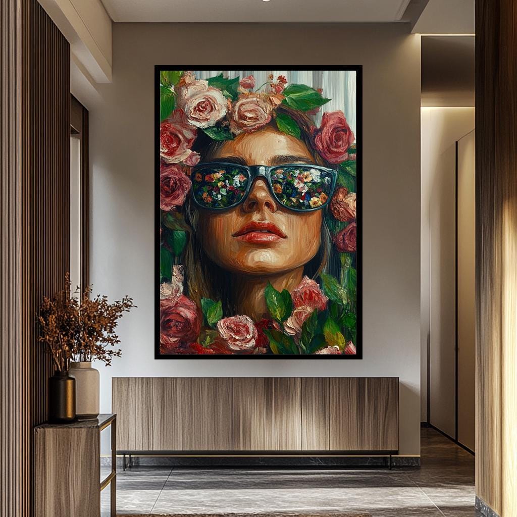 Floral Woman Wall Art – Modern Portrait Painting | Abstract Female Artwork Print