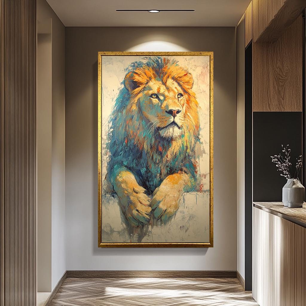 Lion Wall Decor | Abstract Lion Art Canvas Painting - Luxury Wildlife Wall Art