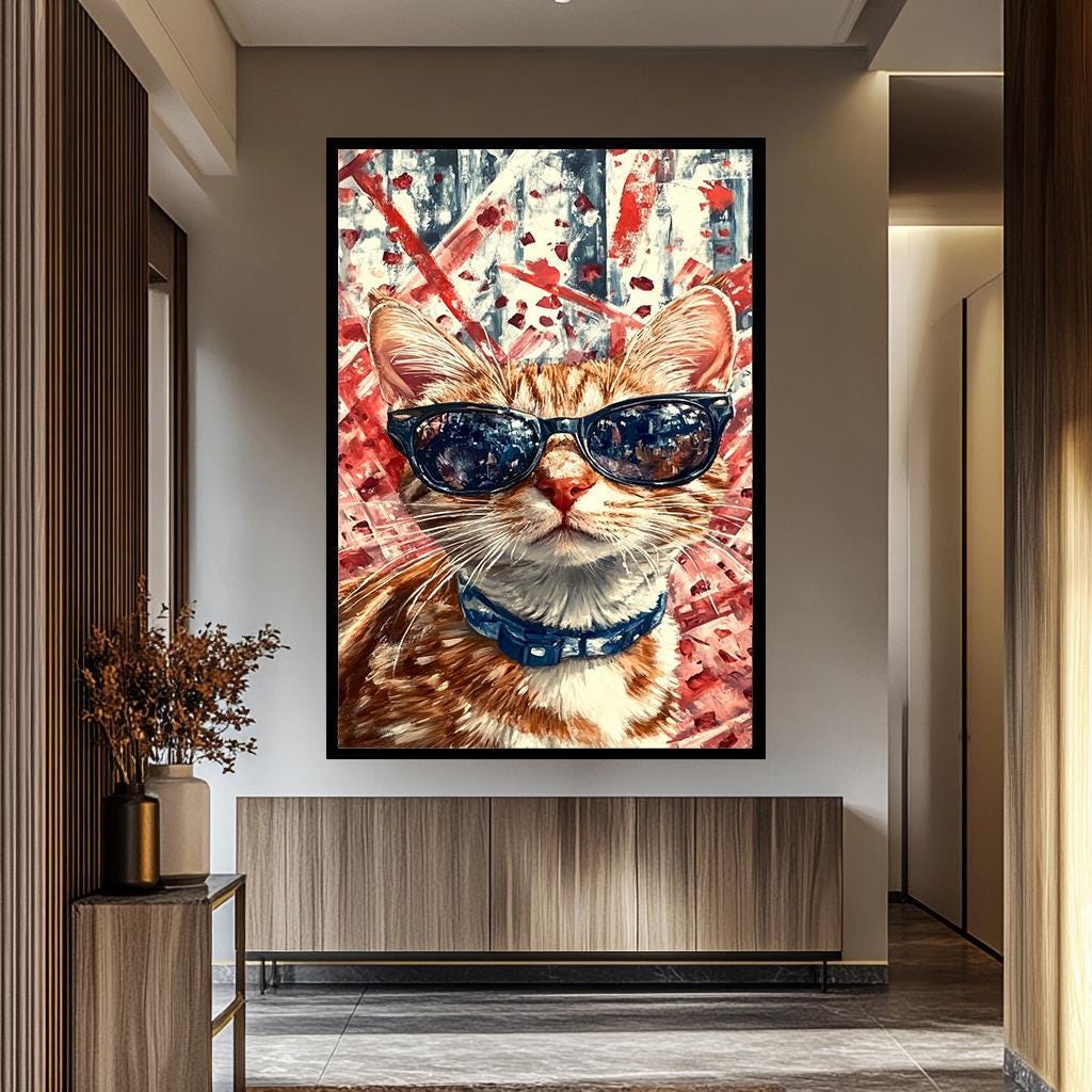 Cool Cat Pop Art - Retro Abstract Cat Painting | Vibrant Colorful Canvas Print