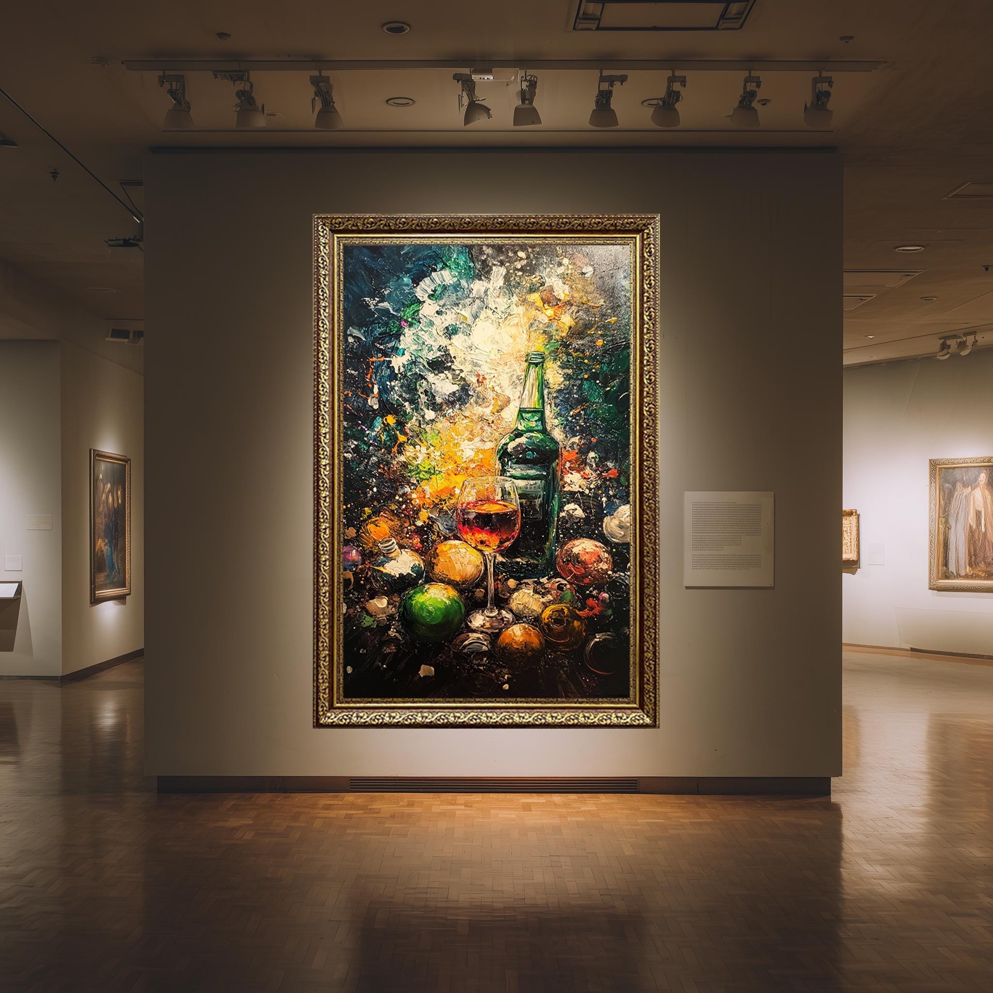 Wine Bottle Canvas Art – Colorful Abstract Holiday Ornaments | Ready to Hang Canvas