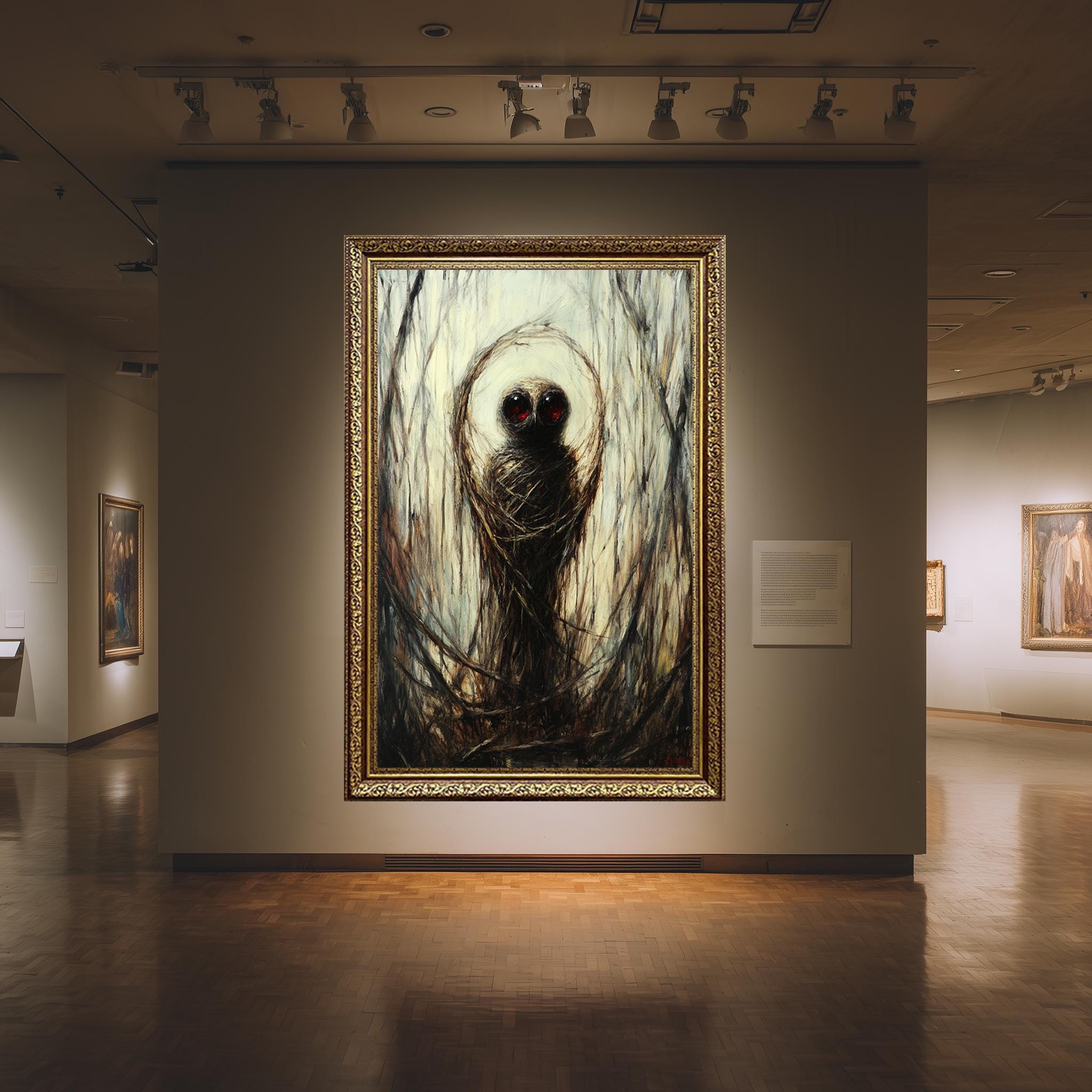 Dark Forest Creature Art – Surreal Gothic Wall Decor With Eerie Red Eyes Canvas