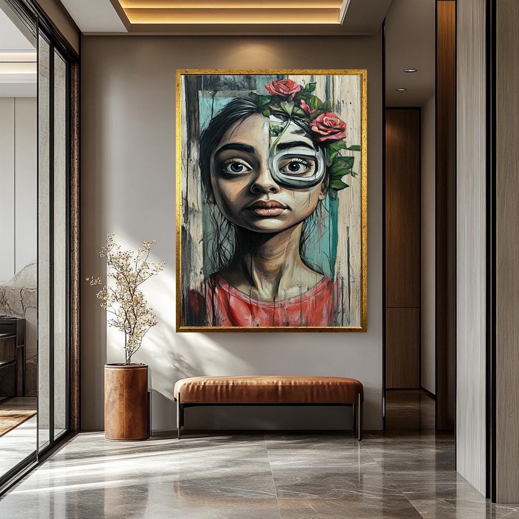 Abstract Woman Portrait | Surreal Wall Art - Modern Canvas Print With Bold Colors