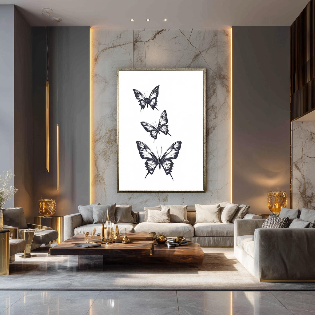 Black White Butterfly Art – Minimalist Wall Art Canvas Print | Elegant Nature Illustration