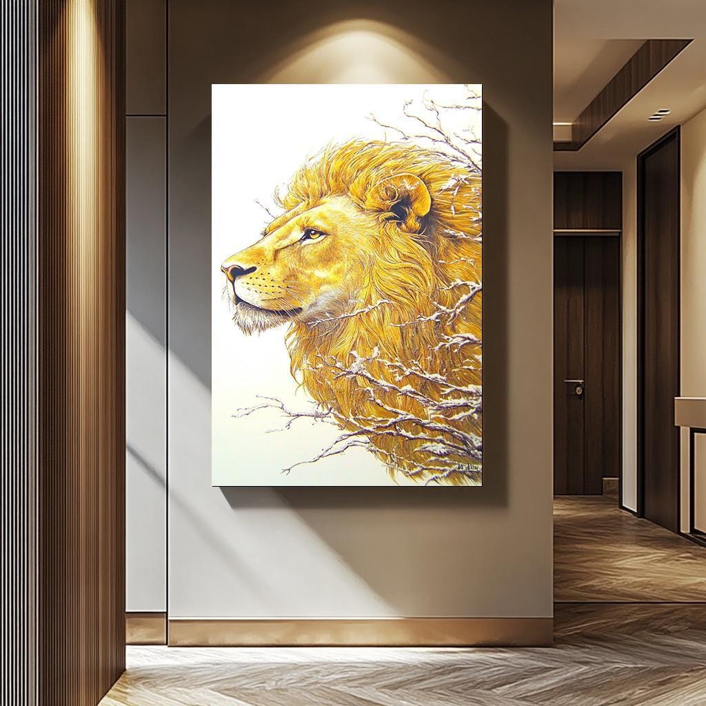 Golden Lion Wall Art – Majestic Wildlife Canvas Art | Elegant Lion Portrait Decor