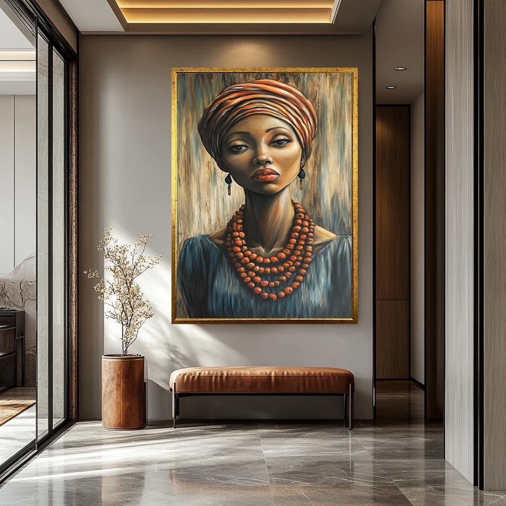 African Women Wall Art – Bold Tribal Woman Painting | Elegant Female Portrait Canvas