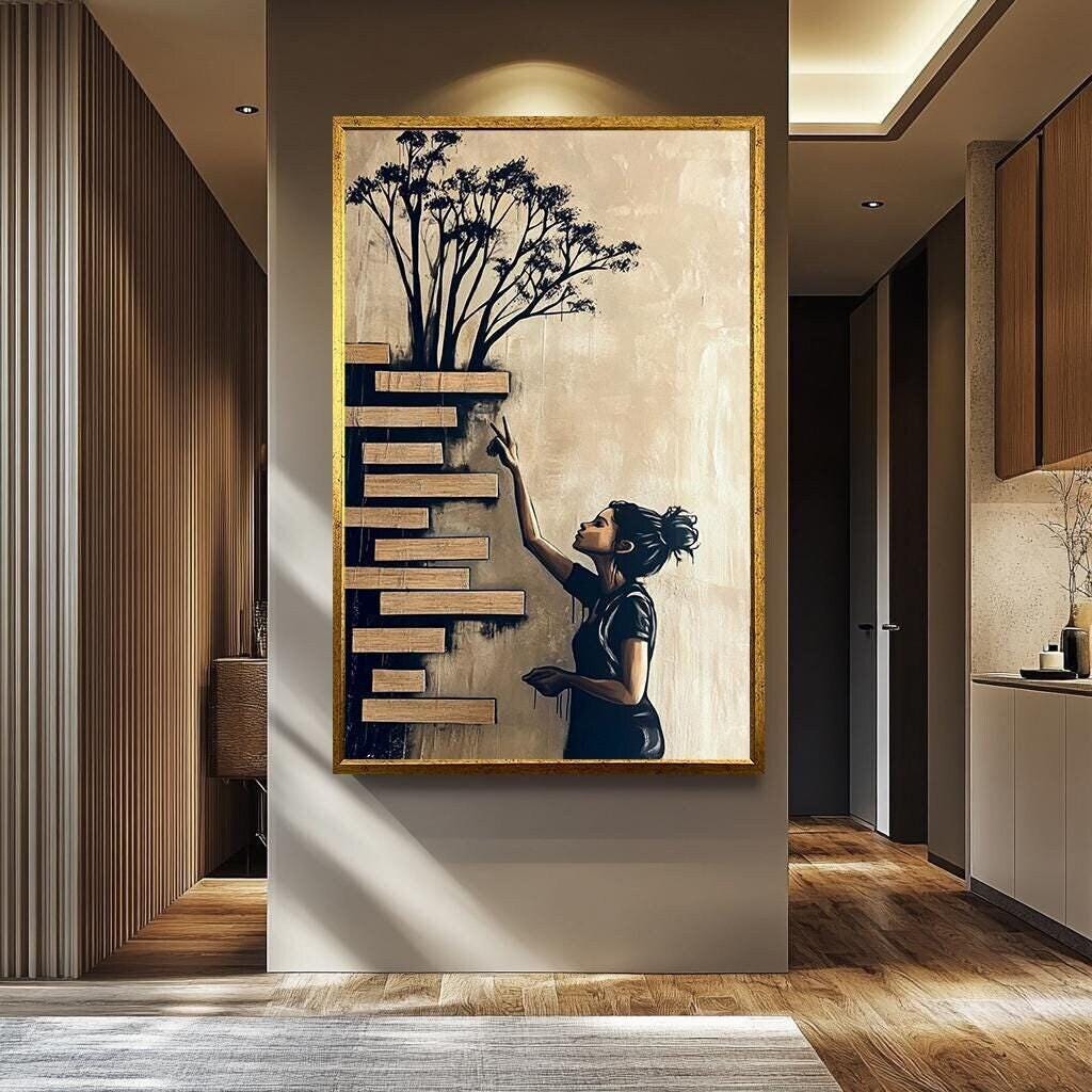 Banksy Wall Art – Modern Urban Artwork With Tree And Ladder Design | Vibrant Canvas Print