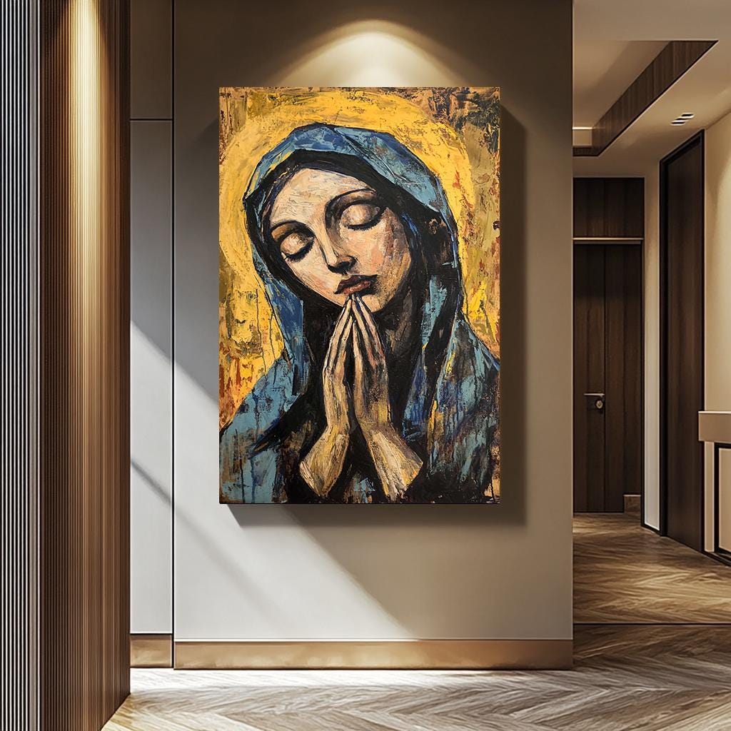 Virgin Mary Wall Art – Christian Canvas Painting | Sacred Religious Decor
