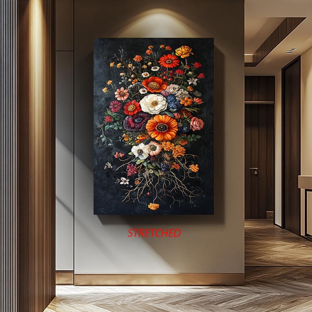 Wildflower Bouquet Canvas – Rustic Botanical Wall Art | Vintage Floral Print