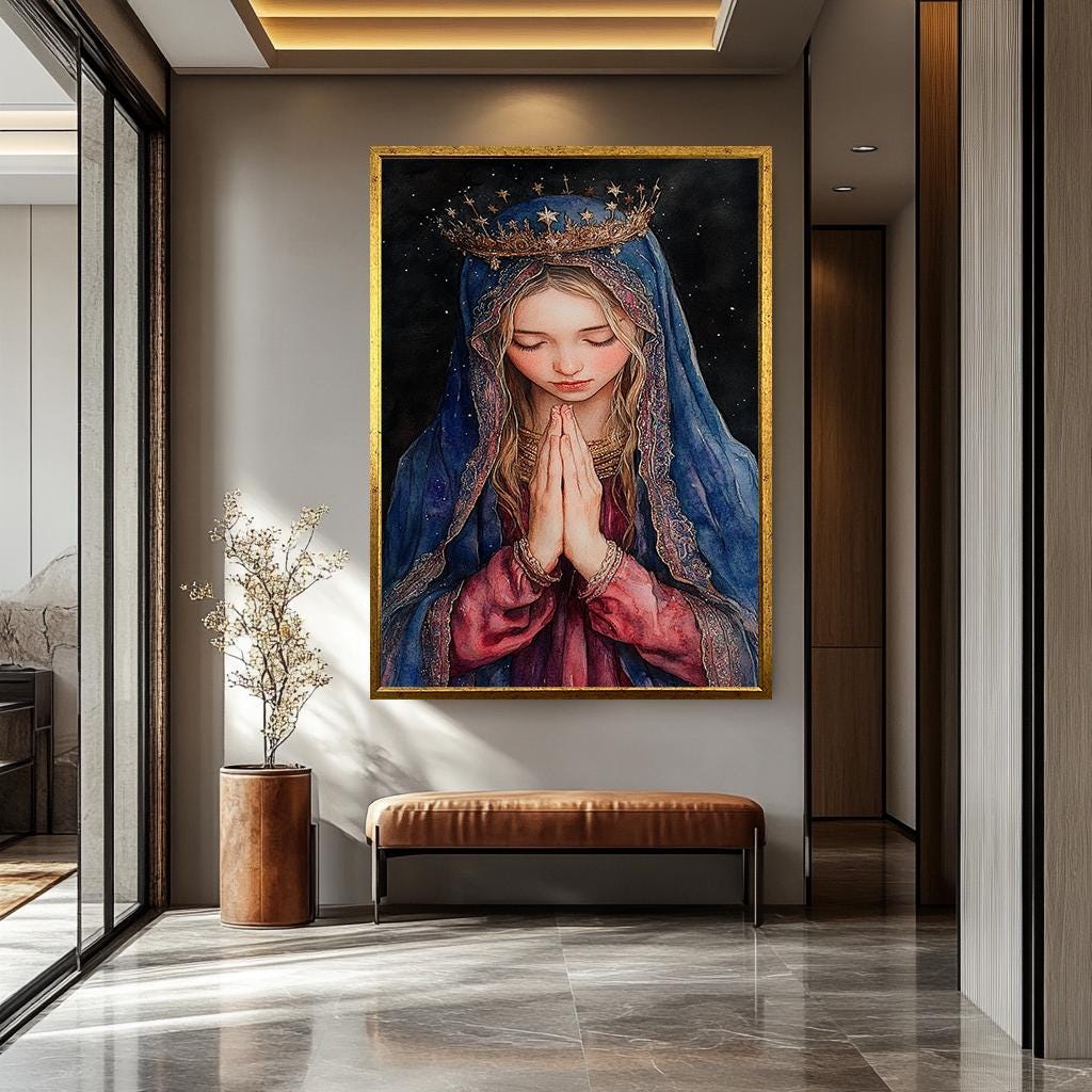 Virgin Mary Wall Art | Religious Canvas Painting - Catholic Home Decor