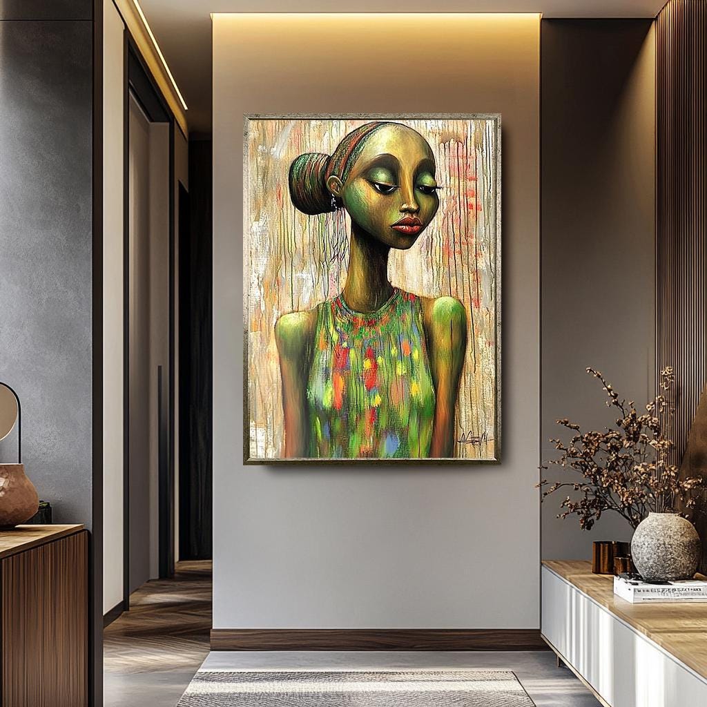 African Woman Wall Art - Abstract Female Portrait | Colorful Framed Canvas