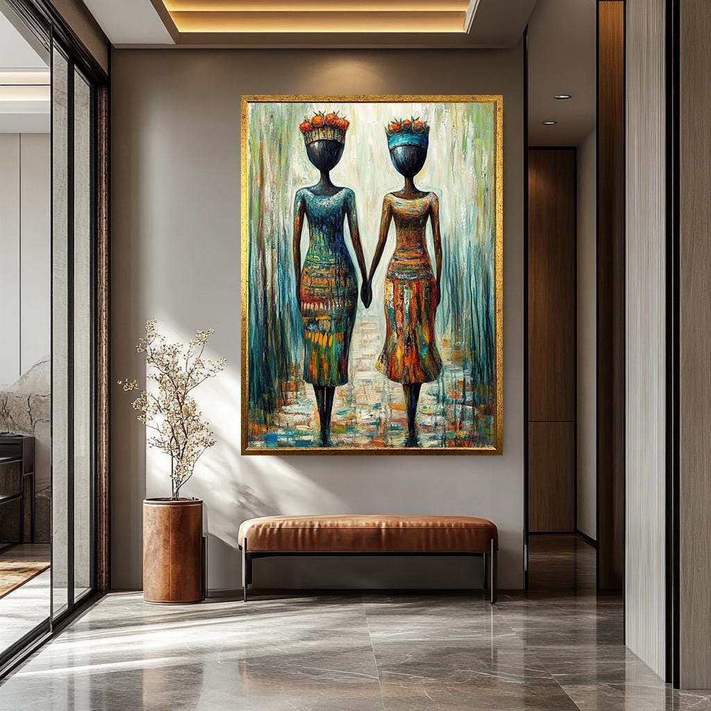 African Women Wall Art - Abstract Female Portrait Canvas | Vibrant Wall Decor