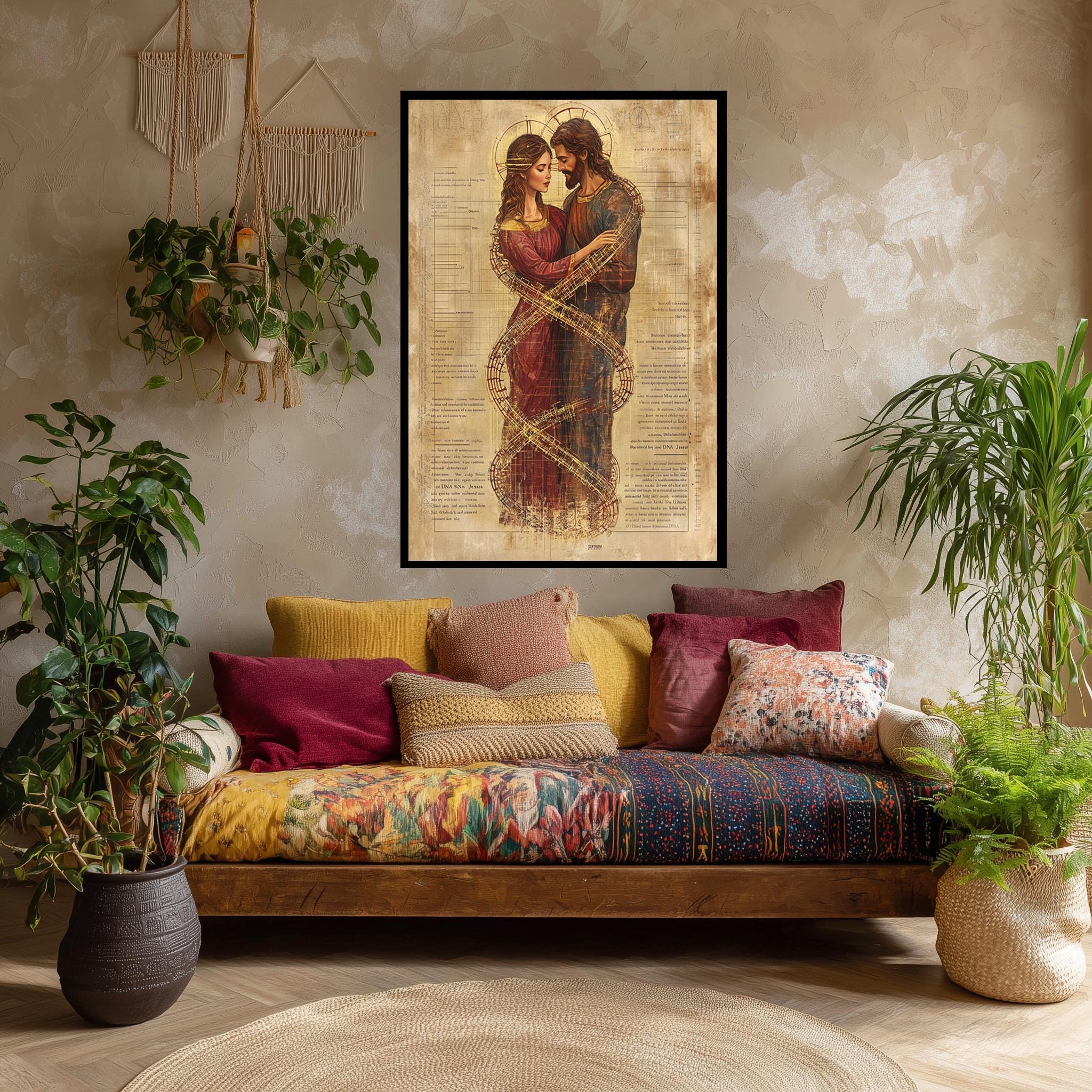 Sacred Lovers Canvas Print – Jesus Mary Magdalene Art | DNA Infinity Symbol Spiritual Wall Decor