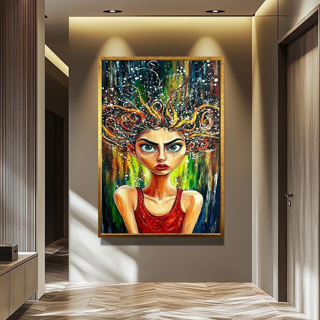 Weird Abstract Portrait – Bold Pop Art Wall Art | Colorful Female Portrait Canvas