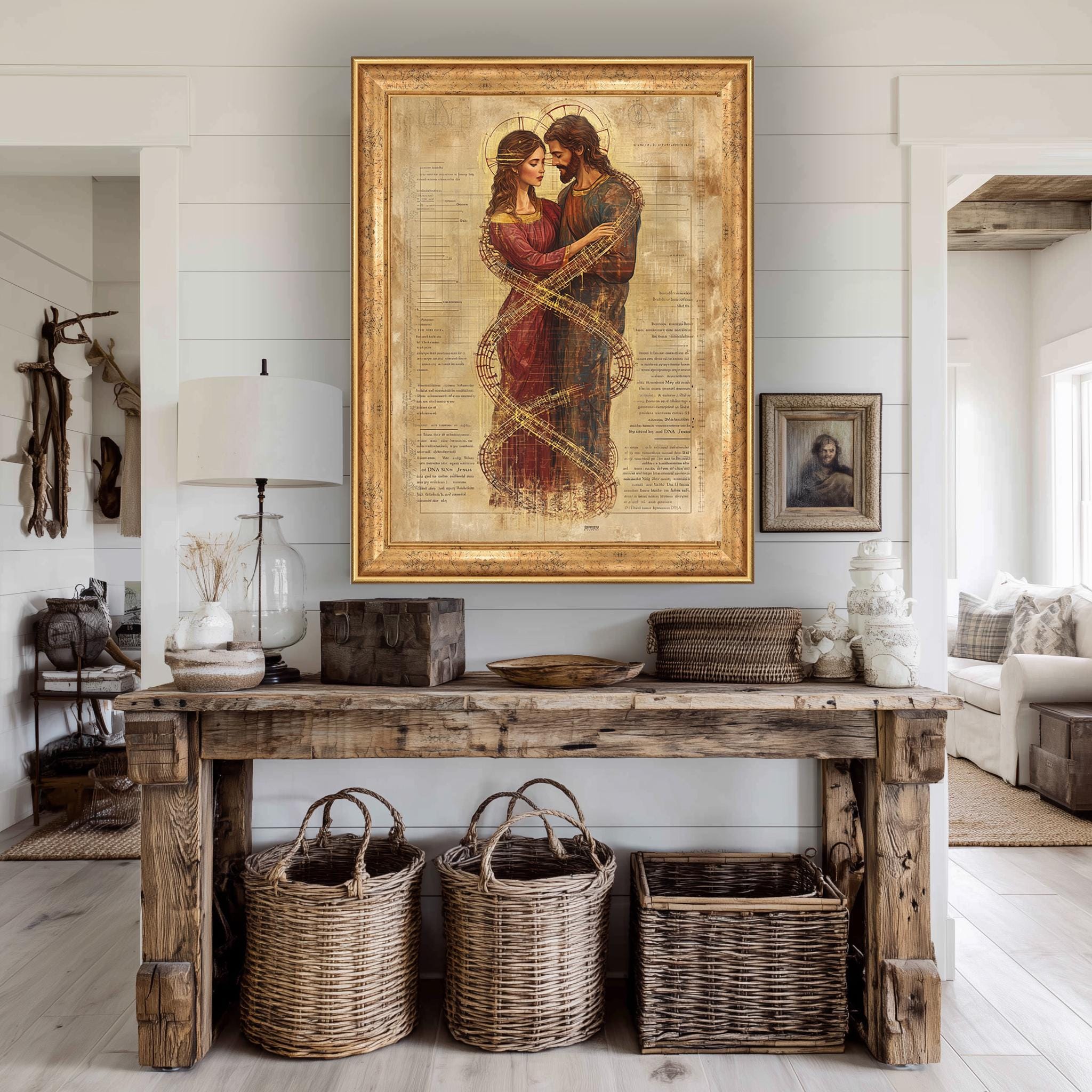 Sacred Lovers Canvas Print – Jesus Mary Magdalene Art | DNA Infinity Symbol Spiritual Wall Decor