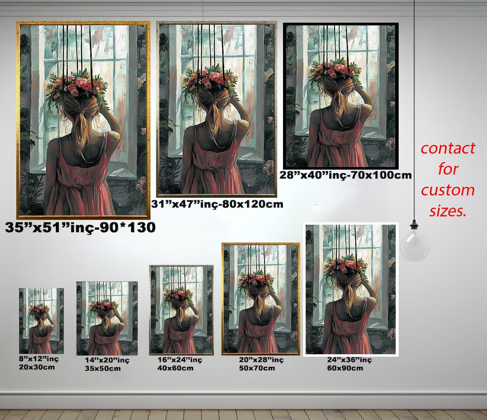 Romantic Woman Wall Art – Floral Head Painting | Feminine Aesthetic Artwork Canvas