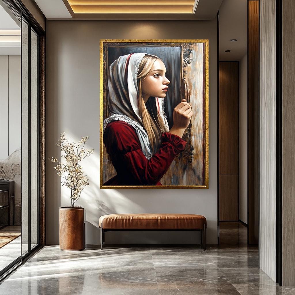 Vintage Woman Wall Art | Feminine Art Print on Gallery Style Canvas with Aged Antique Frame