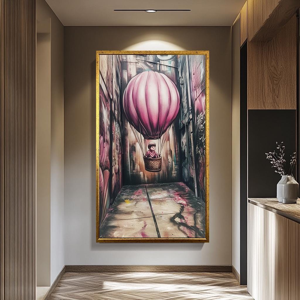 Banksy Street Art Canvas – Pink Balloon Graffiti Urban Wall Decor | Ready to Hang