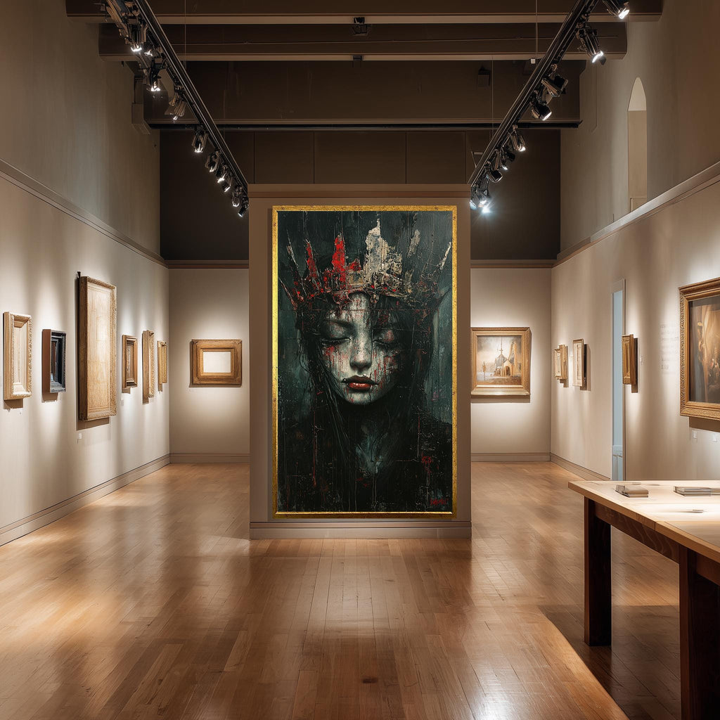 Gothic Queen Canvas Print – Dark Fantasy Art With Broken Crown & Textured Face