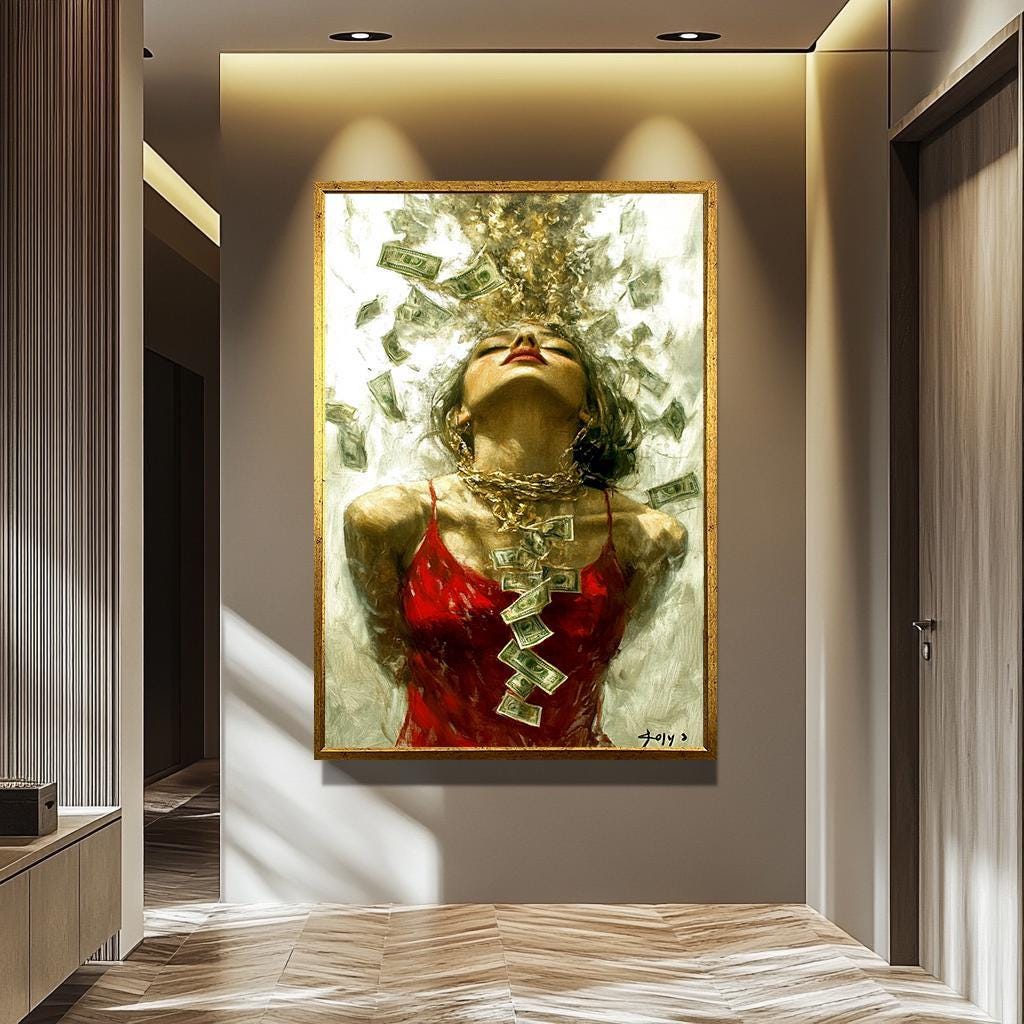 Luxury Woman Money Art – Bold Wealth Artwork | Financial Freedom Canvas Print