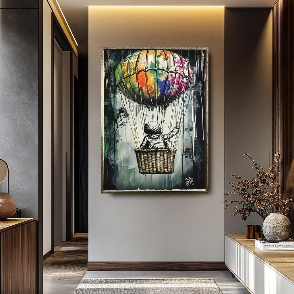 Banksy Wall Art - Colorful Hot Air Balloon Graffiti Canvas Print | Modern Street Decor