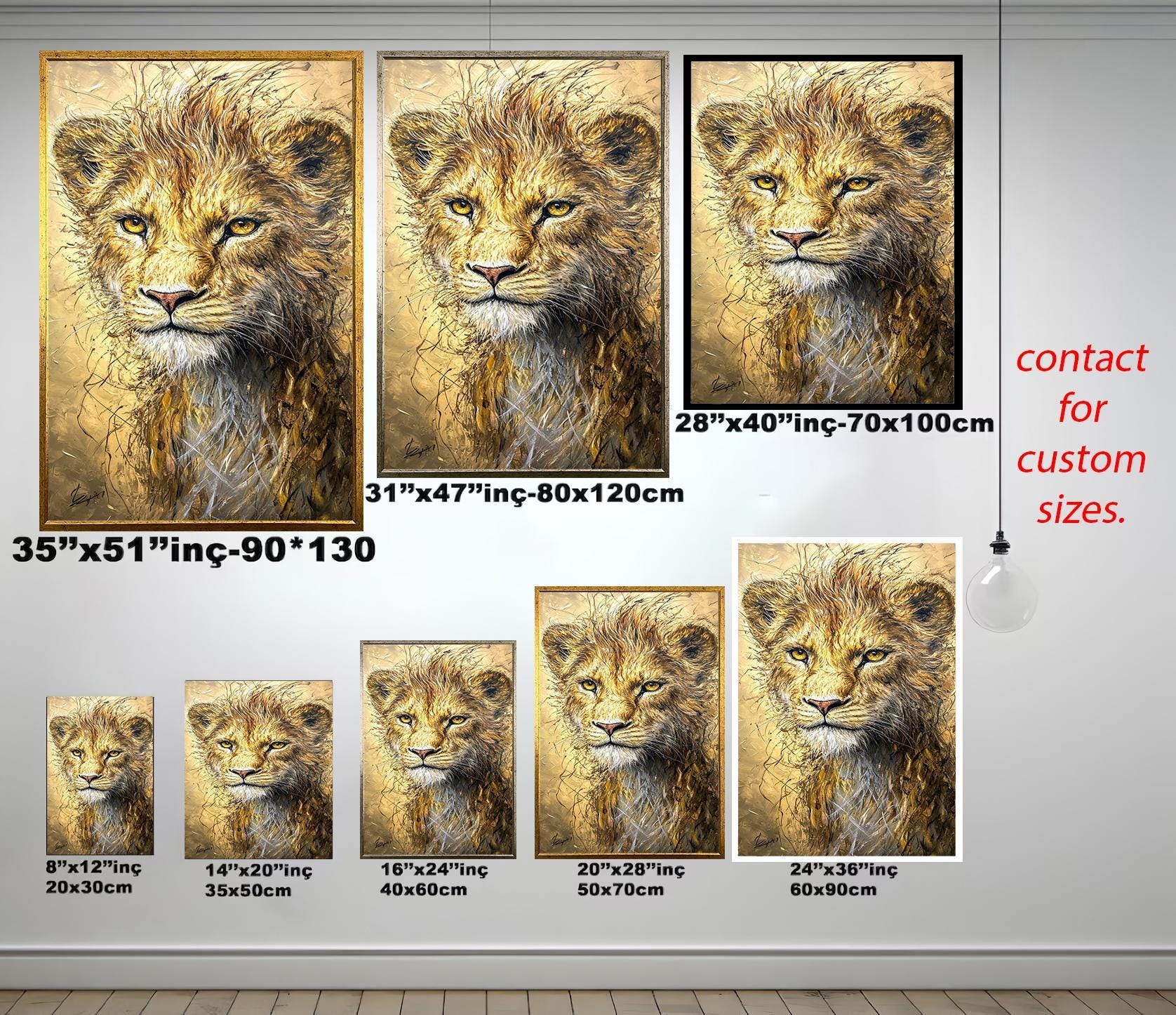 Golden Lion Cub Art – Luxury Wildlife Canvas Painting | Modern Lion Wall Decor