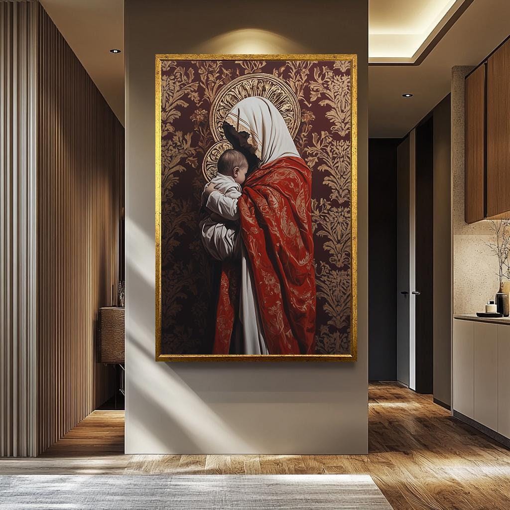 Mother Mary Wall Art – Hand-Painted Virgin Mary Canvas | Elegant Catholic Home Decor