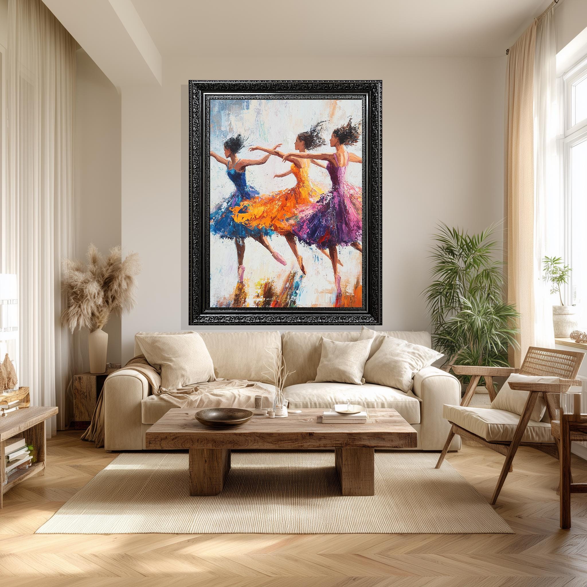 Ballerina Canvas Wall Art – Vibrant Dance Studio Canvas with Flowing Dresses Artwork