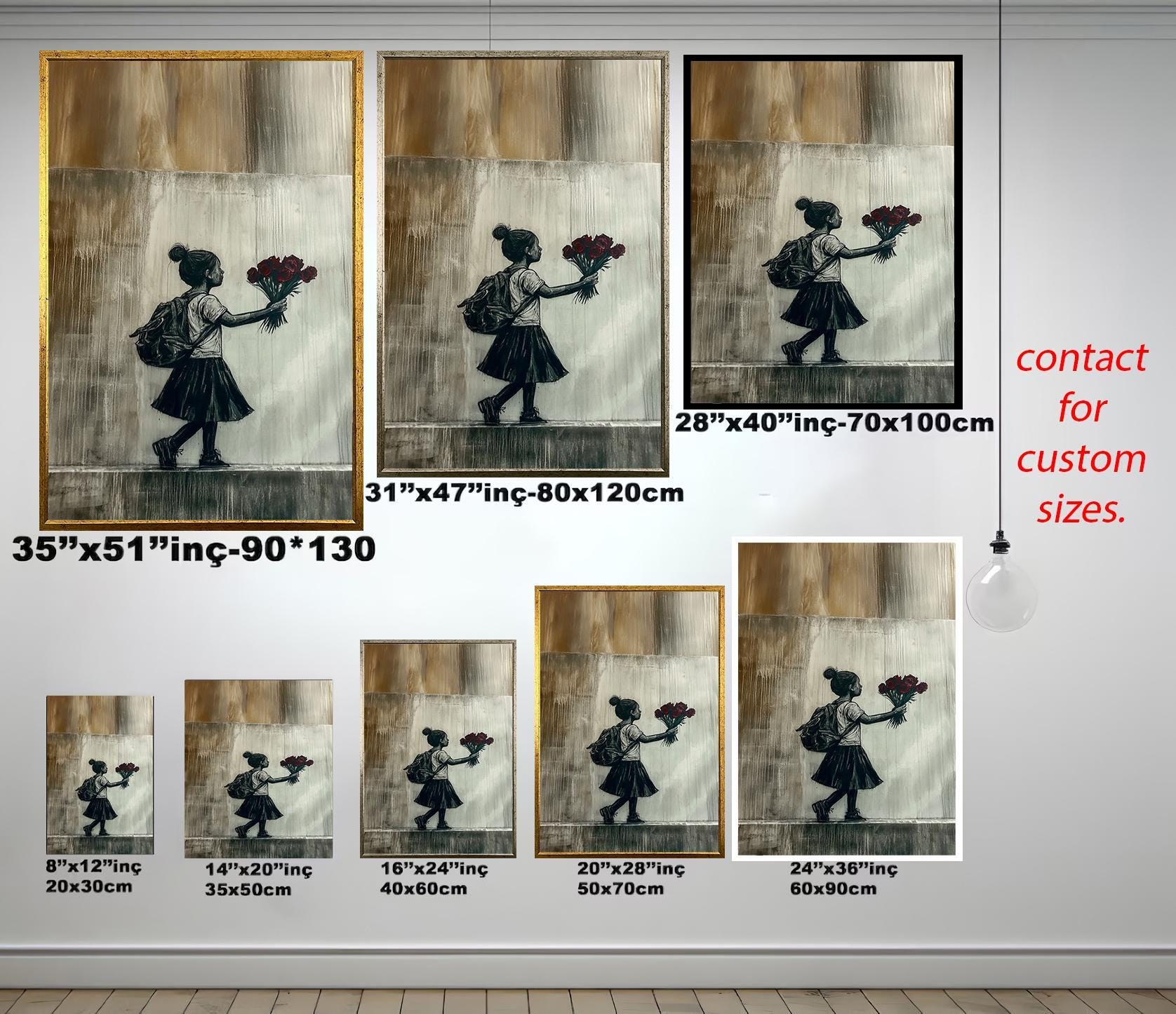 Banksy Wall Art – Girl with Roses Print | Urban Minimalist Canvas Painting