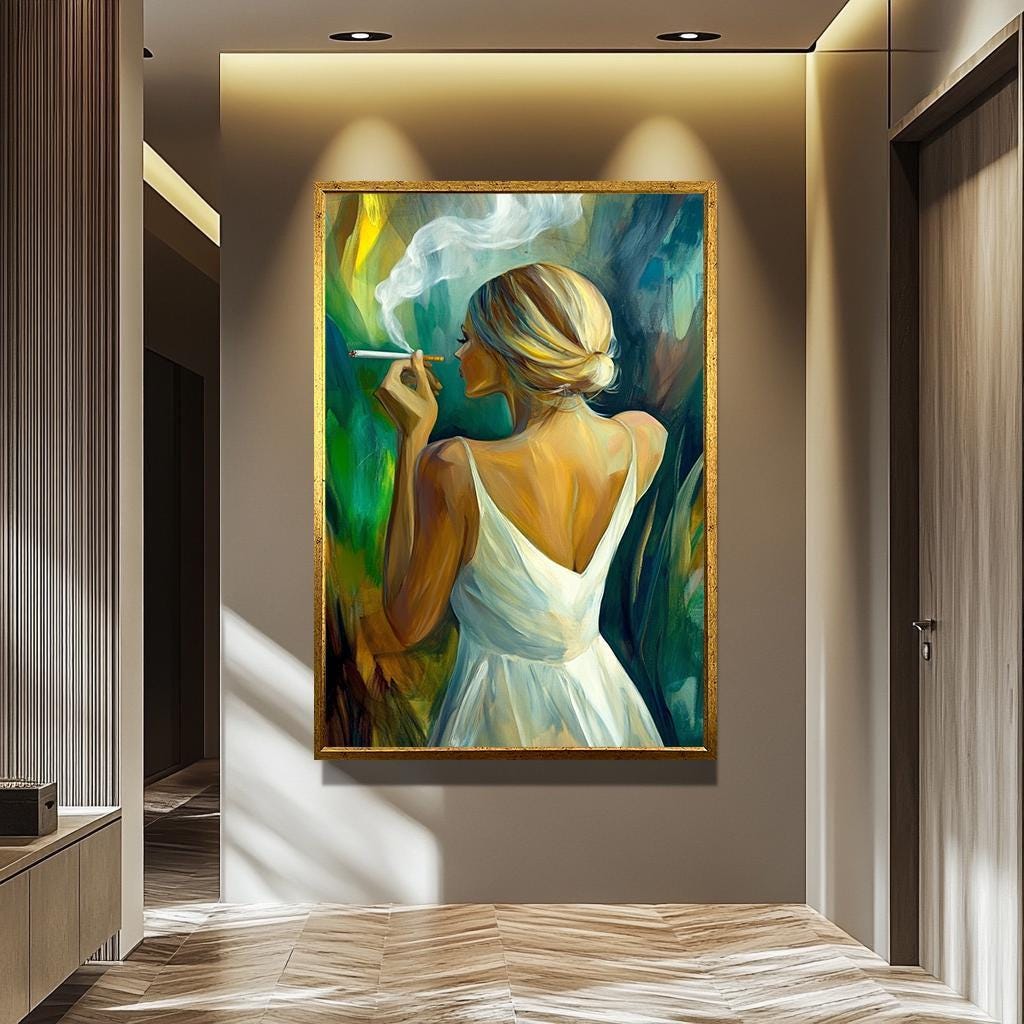 Women Smoking Wall Art – Elegant Feminine Canvas Print | Modern Woman Painting