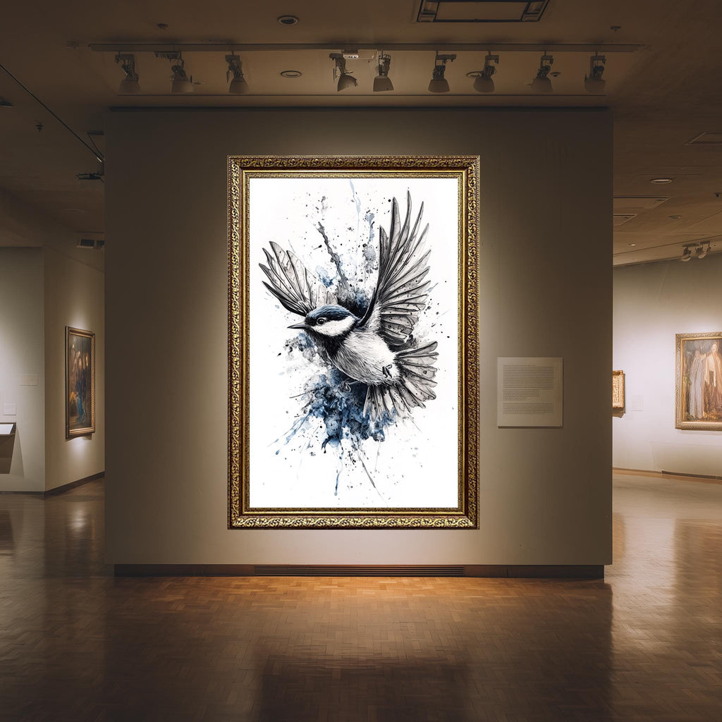 Bird Canvas Wall Art – Modern Watercolor Bird Print in Blue Black White Tones