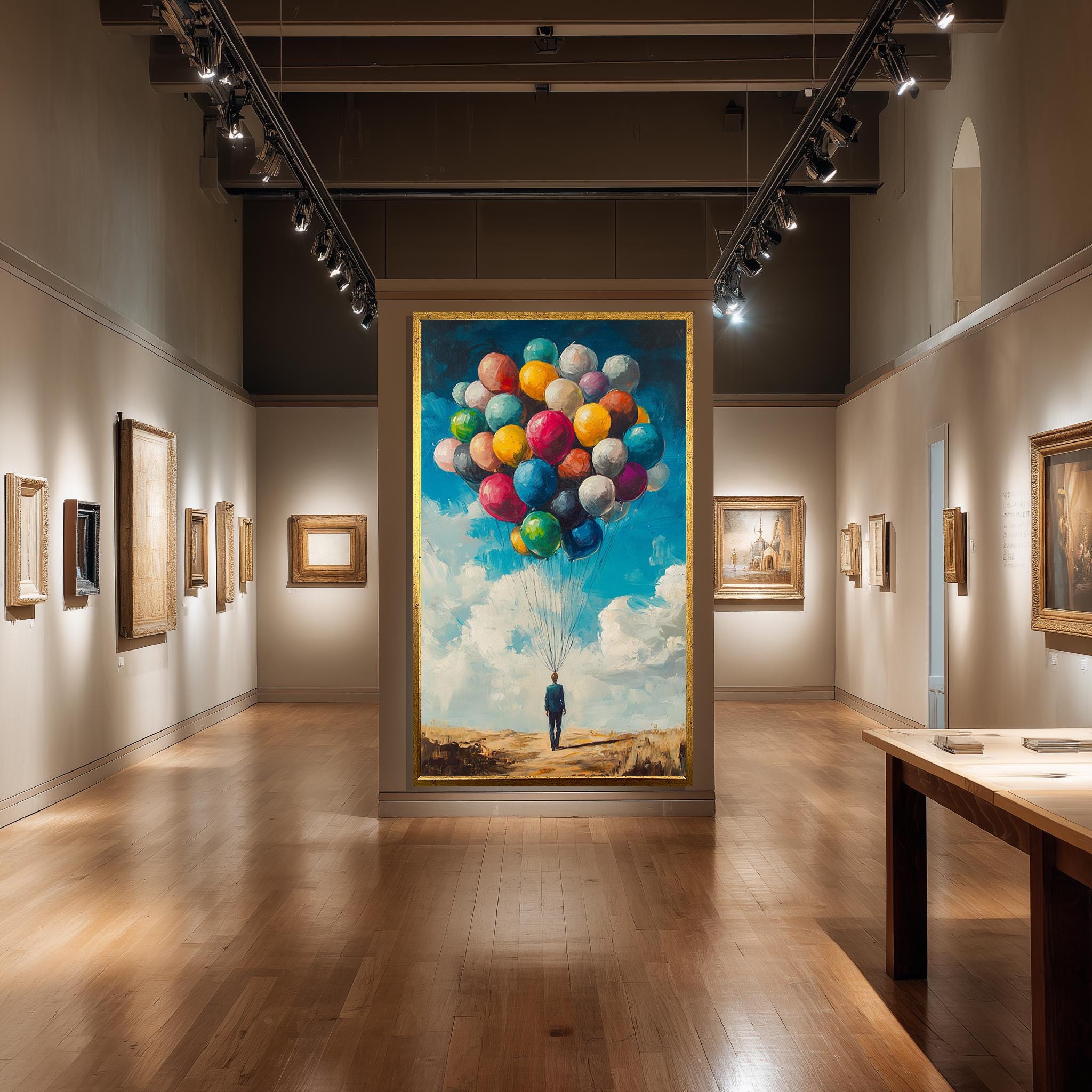 Surreal Canvas Wall Art – Modern Abstract Balloon Painting | Colorful Sky Decor