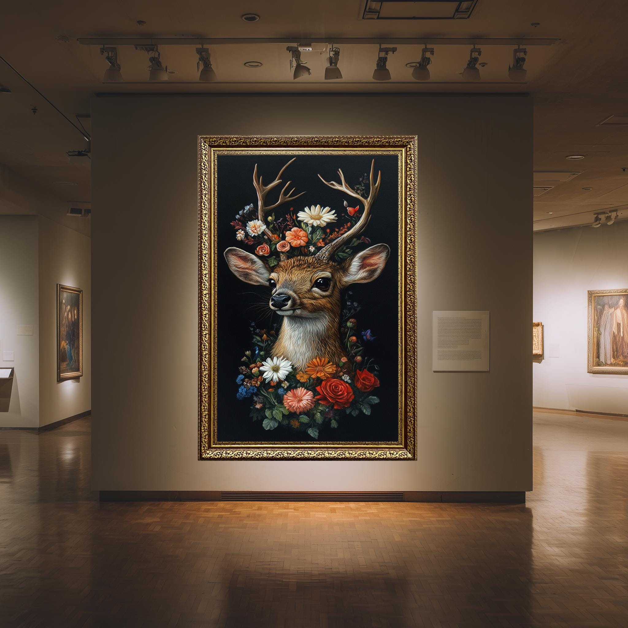 Deer Floral Wall Art – Colorful Wildflower Canvas with Rustic Woodland Animal Artwork