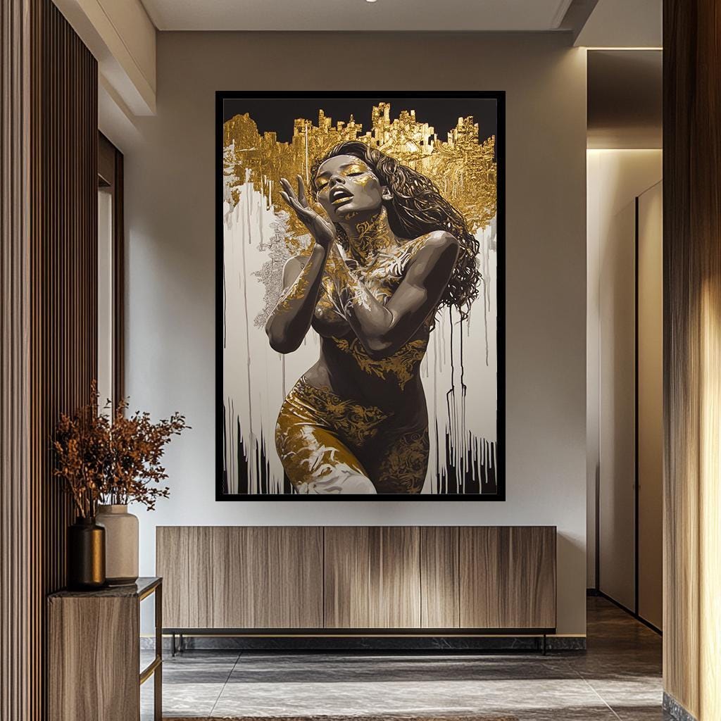 Women Wall Art – Abstract Women Canvas | Golden Wall Decor | Luxury Home Decor
