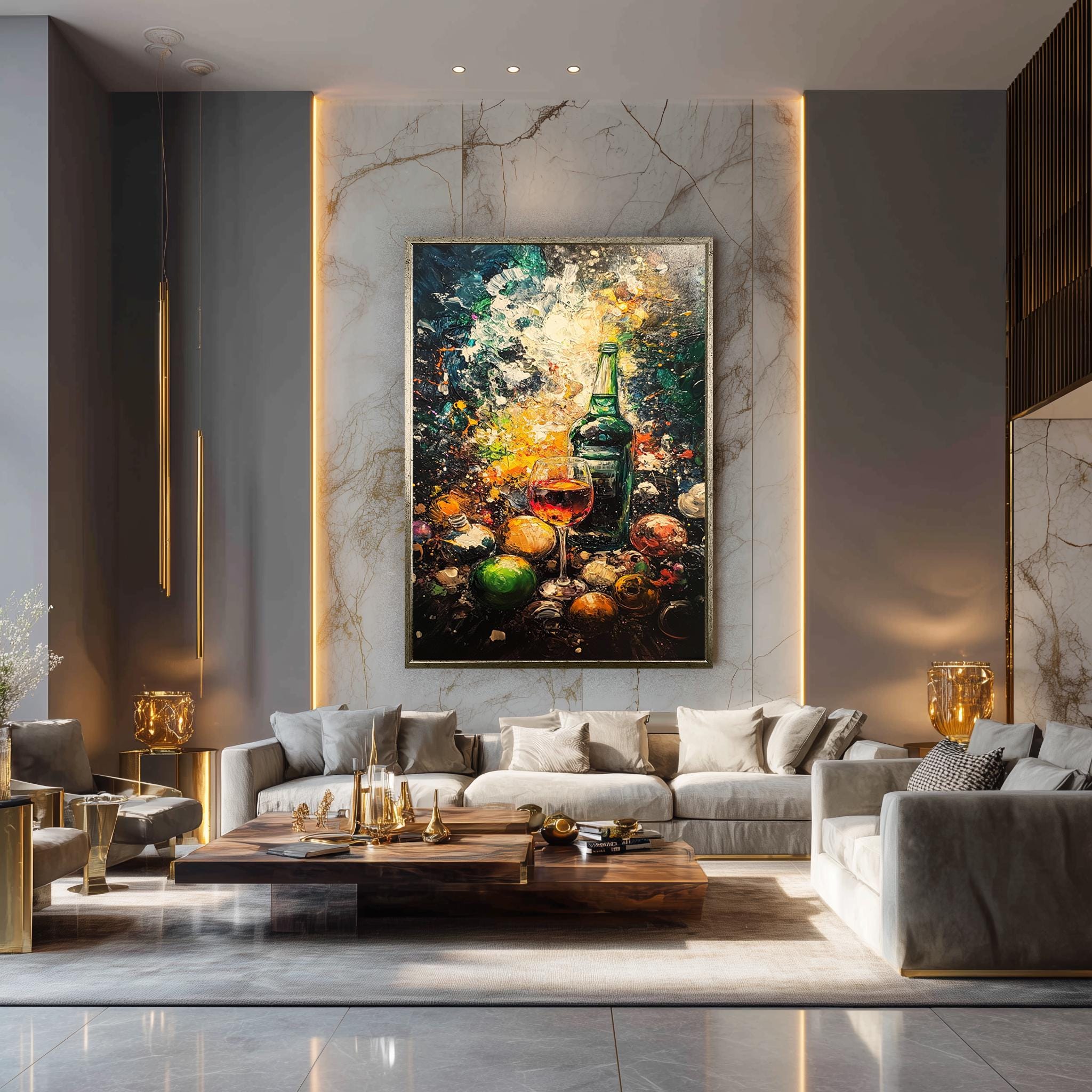 Wine Bottle Canvas Art – Colorful Abstract Holiday Ornaments | Ready to Hang Canvas