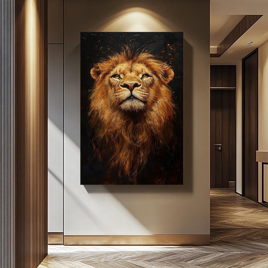 Lion Wall Art – Bold African Wildlife Canvas Painting | Safari Animal Decor
