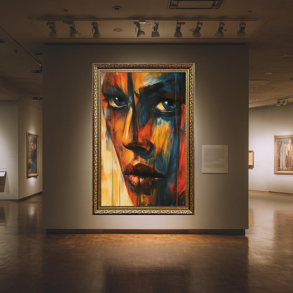 Abstract Face Canvas – Bold Expressive Art with Vibrant Red Blue Orange Tones