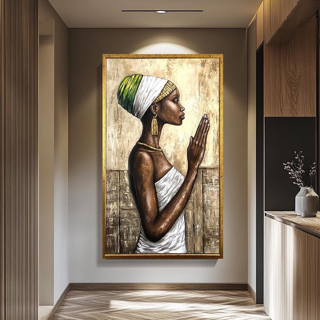 African Women Wall Art – Serene Black Woman Canvas Painting | Modern Home Decor