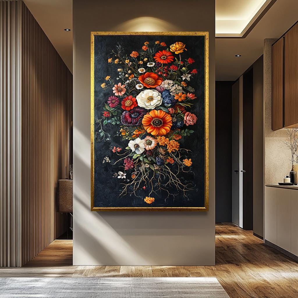 Wildflower Bouquet Canvas – Rustic Botanical Wall Art | Vintage Floral Print