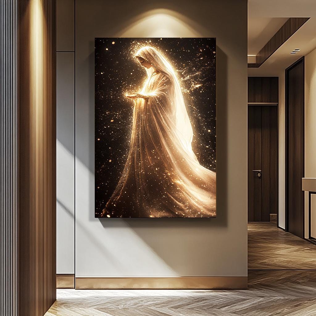 Virgin Mary Wall Art – Catholic Home Decor | Golden Light Painting Canvas Print